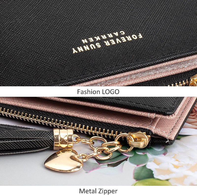 KOTORA Womens Small Wallet Girls Tiny Slim Wallets Pretty Mini Card Holder Thin Short Zip Coin Purse with Love Pendant and Tassels (Black) - Image 5